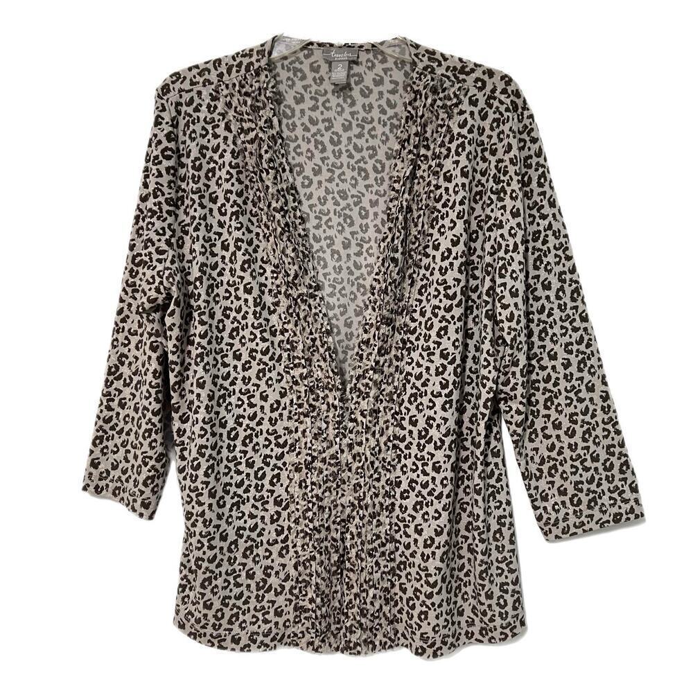 Chico’s Travelers Leopard Print Slinky Open Front Cardigan Jacket Size 2 Large